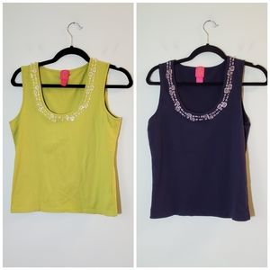 LOT Winter & Miggs Embellished Sleeveless Tops in Lime Green & Navy Blue